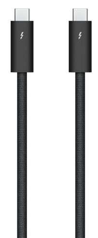 Dwa czarne kable Thunderbolt z symbolami błyskawicy.