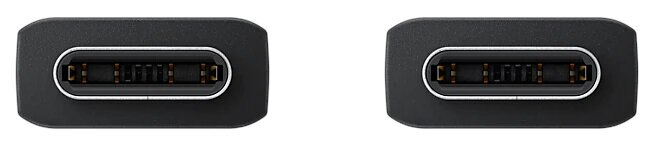 Dwa czarne porty USB-C obok siebie, ze srebrnymi wnętrzami, na białym tle.