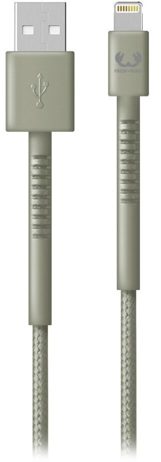 Jasnozielony kabel USB do Lightning z nazwą marki wydrukowaną na złączach.