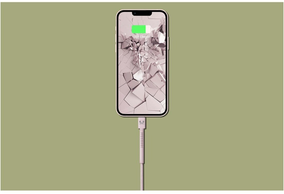 Telefon ładujący się z tłem przypominającym potłuczone szkło na ekranie. Zielona ikona ładowania. Oliwkowo zielone tło.