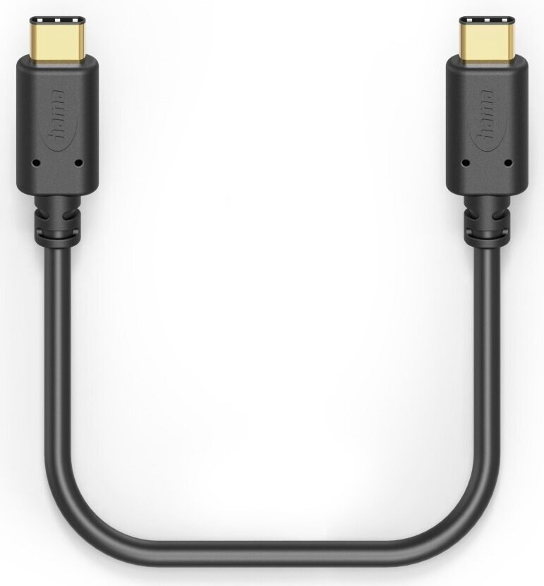 Czarny kabel USB-C ze złączami USB-C na obu końcach. Marka 'hama' jest nadrukowana na każdym złączu.