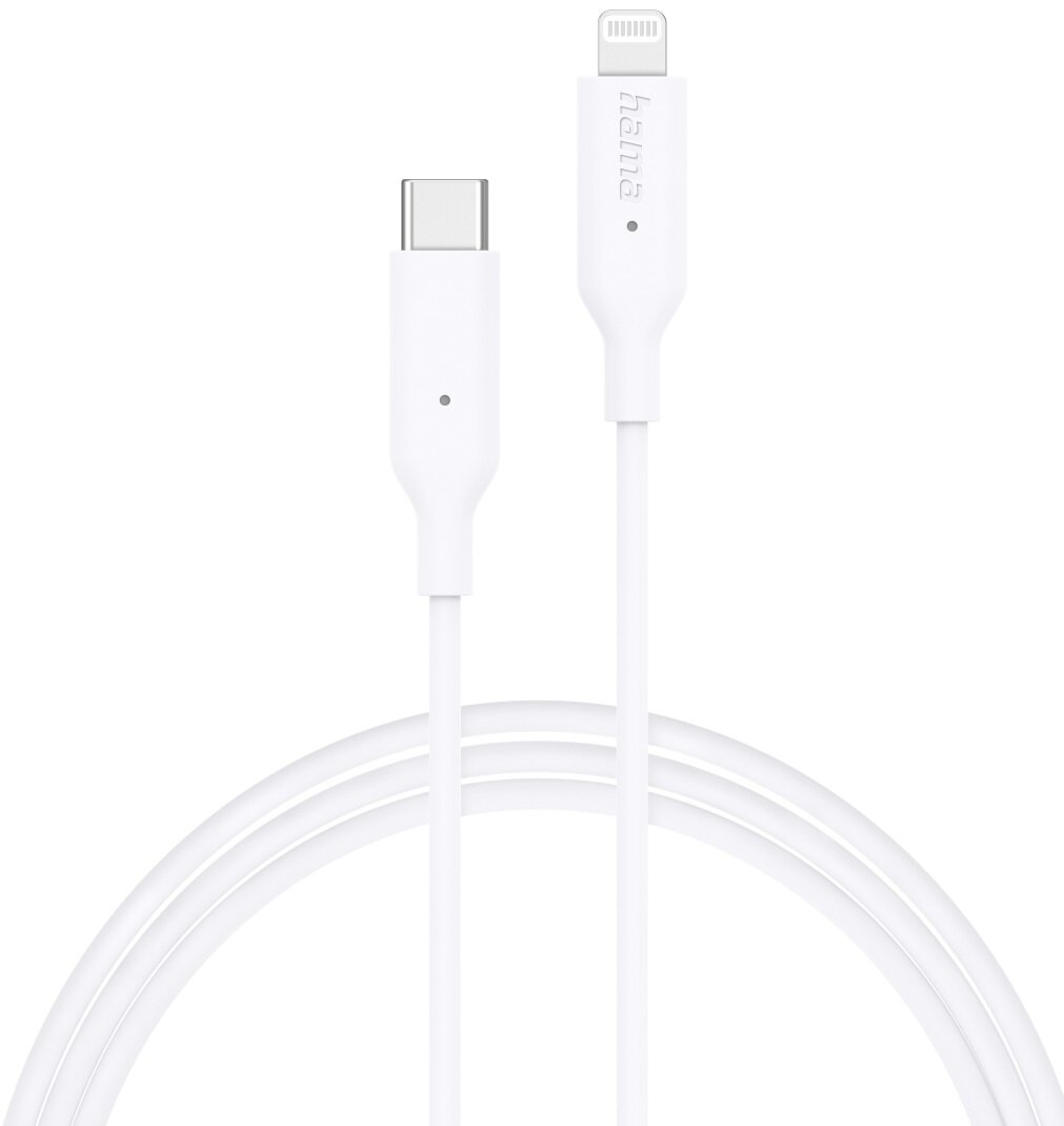 Biały kabel ładujący z dwoma różnymi końcówkami: jedną do USB-C i jedną do złącza lightning.