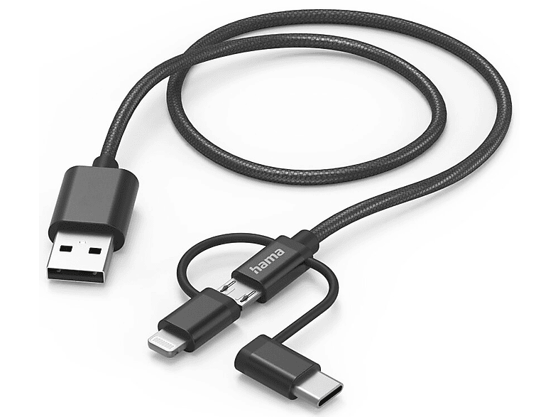 Zdjęcia - Kabel Hama   Adapter 3w1 USB-A - microUSB/USB-C/Lightning 1.5m Czarny 