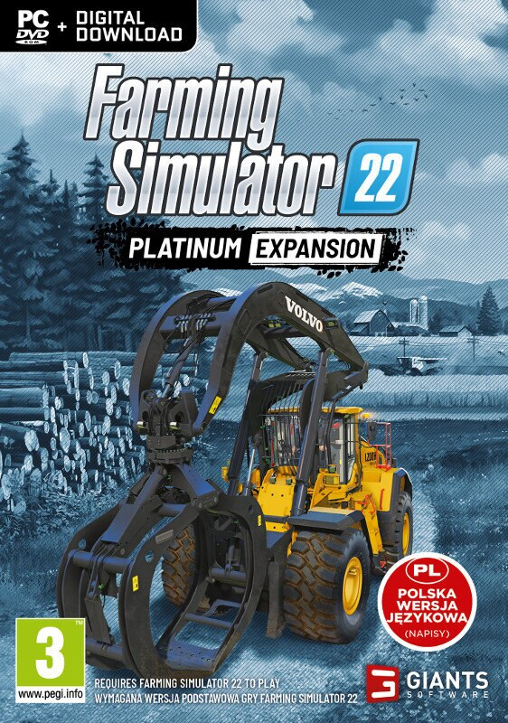 Pudełko gry Farming Simulator 22 Platinum Expansion z traktorem.
