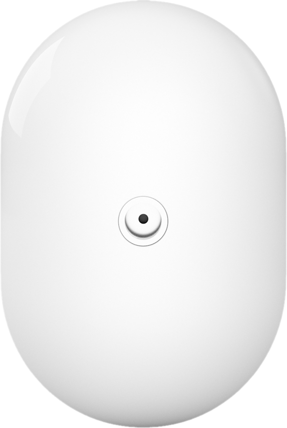 Dispositivo ovale bianco. Punto nero al centro. Sfondo nero.