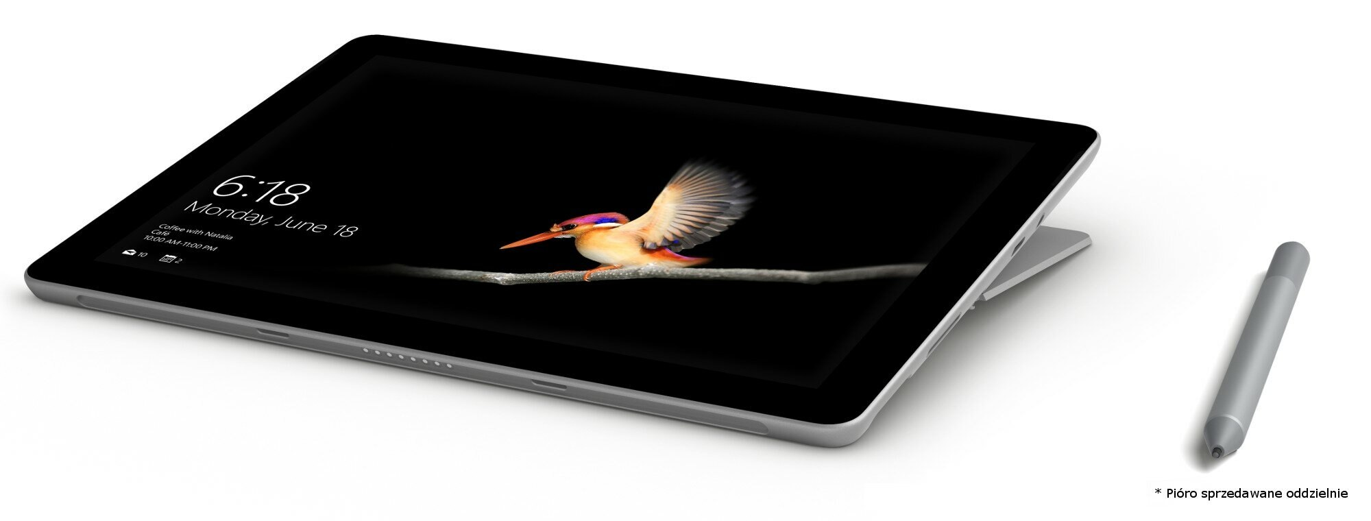 Srebrny profil laptopa z portami USB, zasilania i innymi.