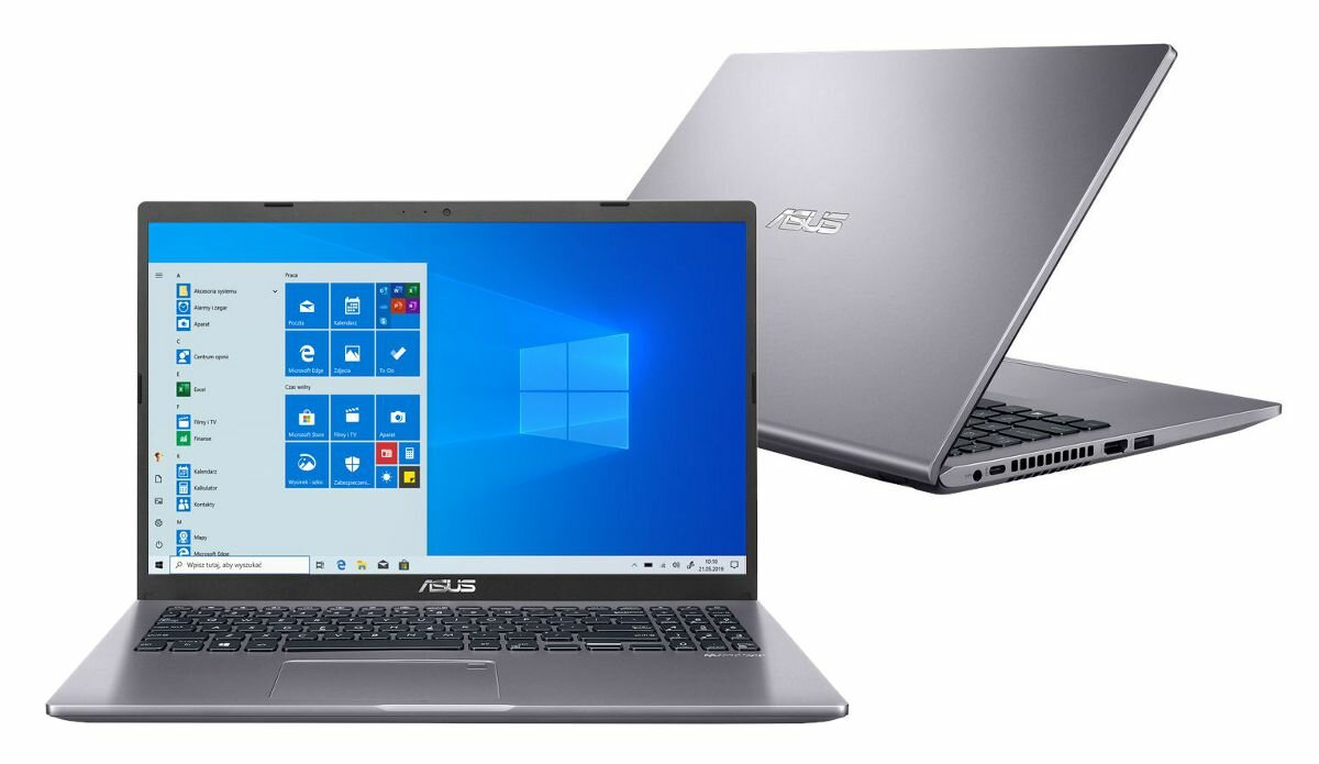 Szary laptop, otwarty z ekranem Windows i drugi laptop z tyłu.