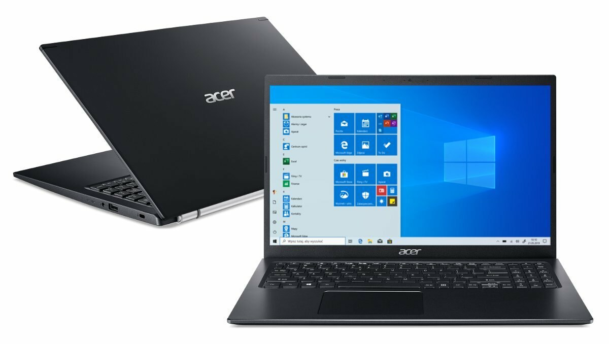 Laptop na białym tle, otwarty, z pulpitem, drugi laptop z tyłu.