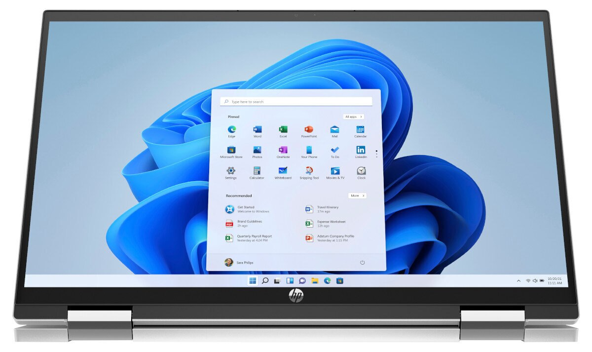 Ekran laptopa wyświetlający interfejs Windows 11 z białym tłem.