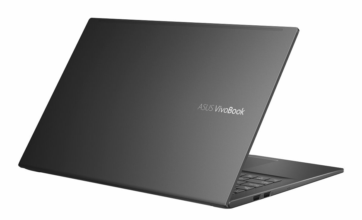 Tył ciemnoszarego laptopa ASUS Vivobook. Widoczne logo ASUS Vivobook.