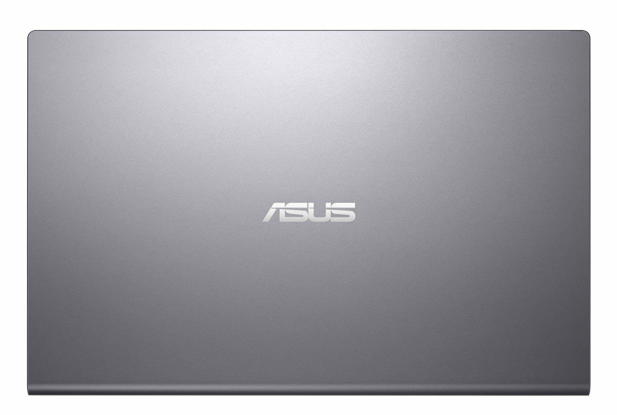 Laptop Asus z tyłu, srebrny kolor. Logo Asus widoczne.