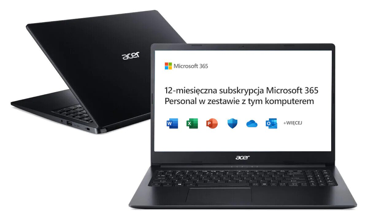 Laptop ACER Aspire 3 A315-34-C6K4 FHD Celeron N4020/4GB/128GB SSD/INT/Win11HS Czarny + Microsoft 365 12 mies.