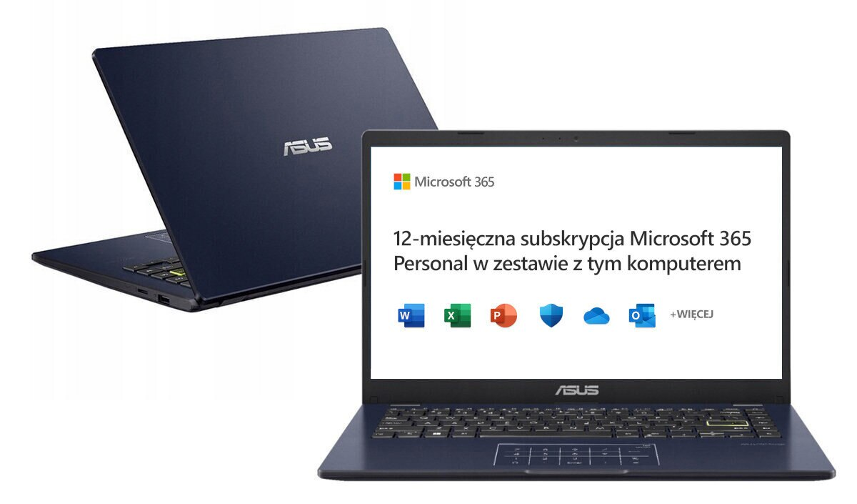 Laptop ASUS E410MA-EK1323WS FHD Celeron N4020/4GB/128GB eMMC/INT/Win11HS Granatowy (Star Black) + Microsoft 365 12 mies.