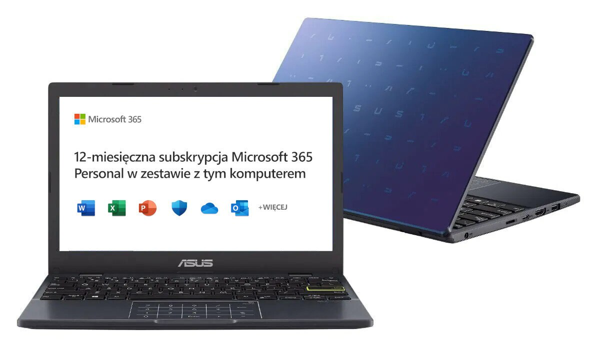 Laptop ASUS E210MA-GJ322WS HD Celeron N4020/4GB/128GB eMMC/INT/Win11HS Niebieski (Peacock Blue) + Microsoft 365 12 mies.
