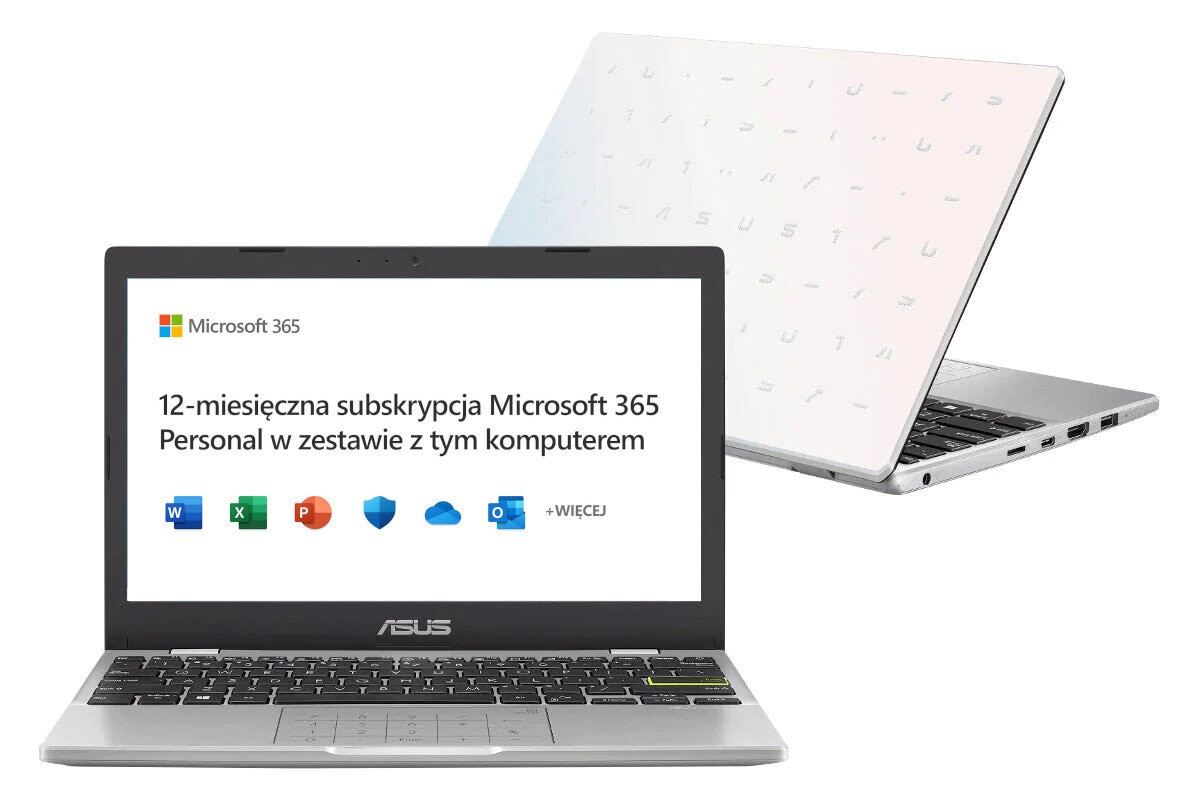 Laptop ASUS E210MA-GJ334WSA HD Celeron N4020/4GB/128GB eMMC/INT/Win11HS Biały (Dreamy White) + Microsoft 365 12 mies.