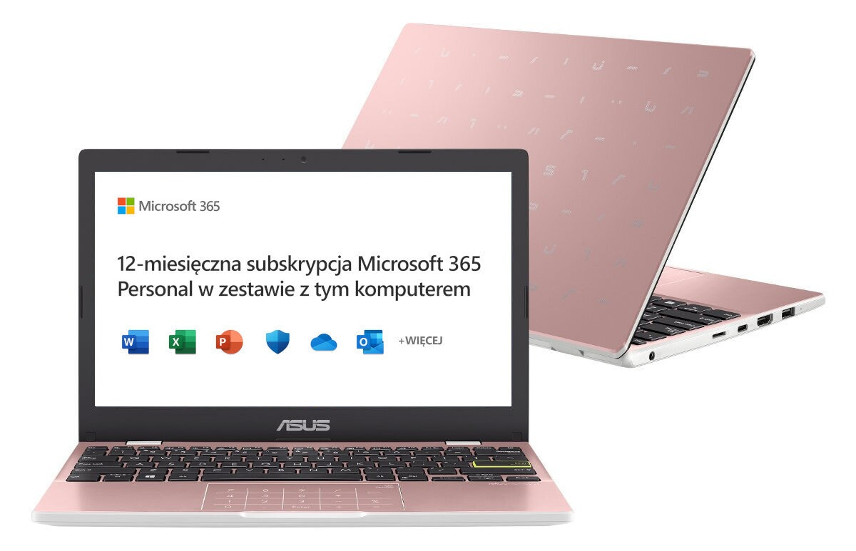 Laptop ASUS E210MA-GJ327WSA HD Celeron N4020/4GB/128GB eMMC/INT/Win11HS Różowy (Rose Pink) + Microsoft 365 12 mies.