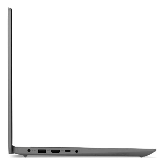 Widok z boku szarego laptopa.
