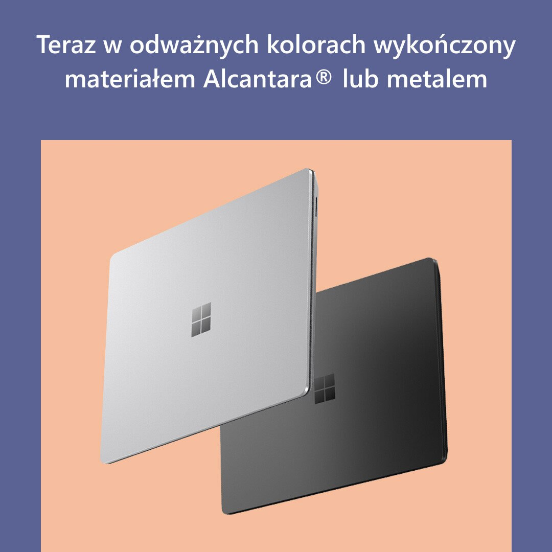 Dwa laptopy, biały i czarny, z logo Microsoft.