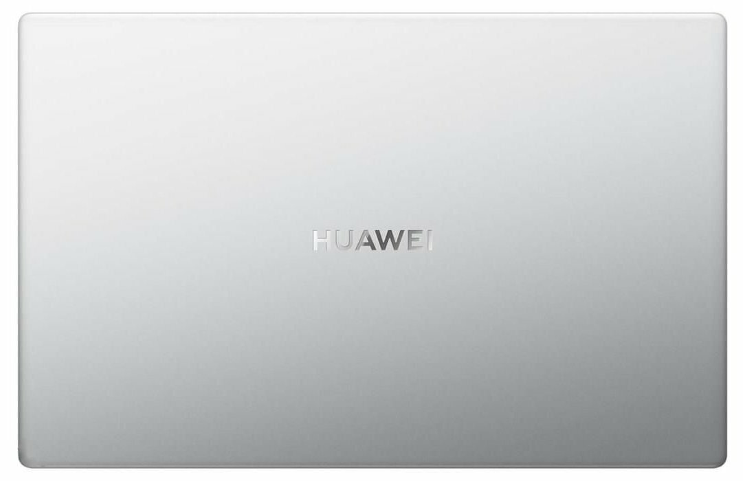 Tył srebrnego laptopa Huawei z nazwą marki pośrodku.