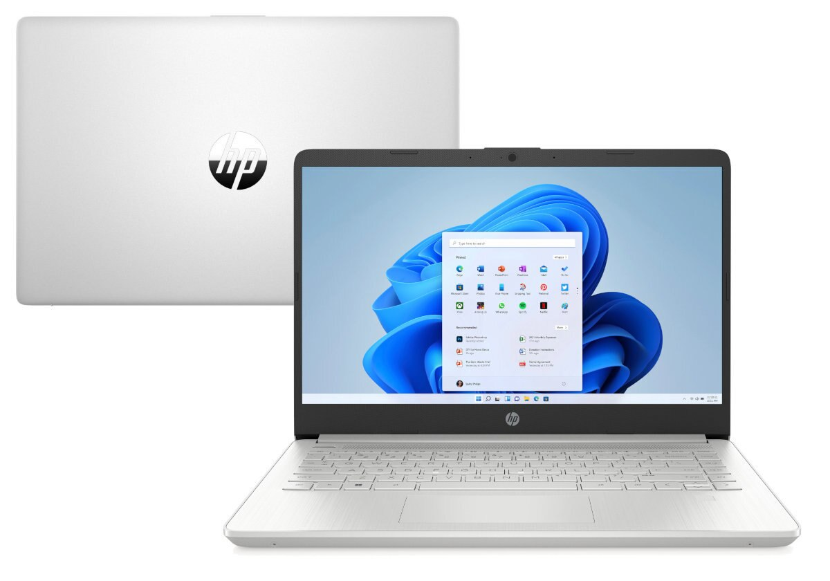 Laptop, zamknięty, pokazujący tył i przód, białe tło.