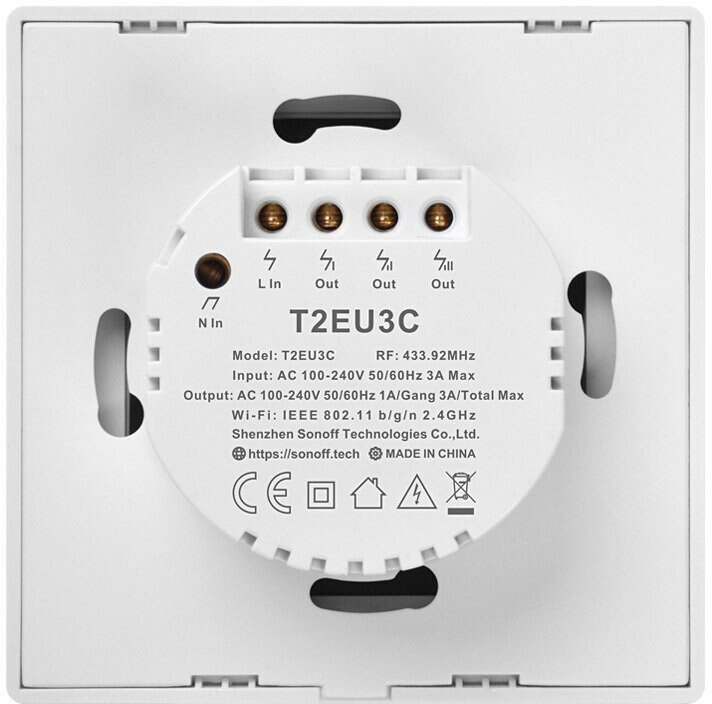 Dotykowy włącznik światła SONOFF Wi-Fi + RF 433 T2 EU TX (3-kanałowy)