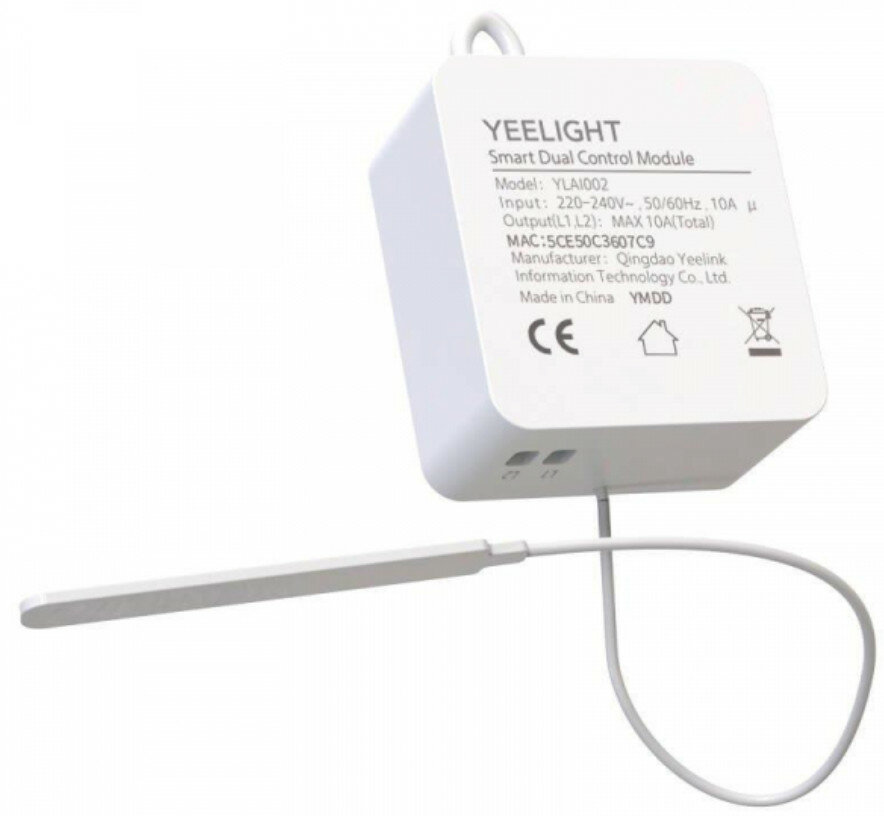 Biały moduł Yeelight Smart Dual Control z kablem i tekstem.