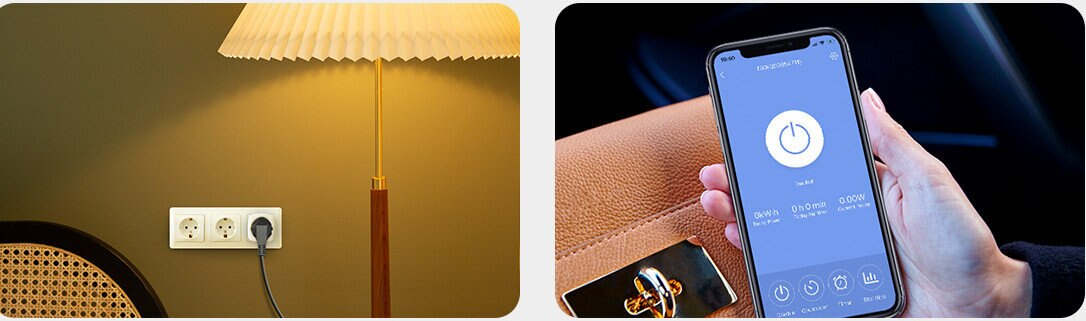 Biały i beżowy czajnik elektryczny z drewnianym blatem i srebrnym uchwytem. Białe tło.