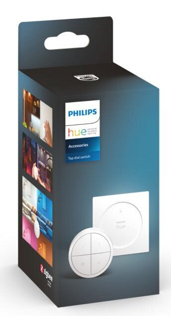 Pudełko na przełącznik Philips Hue. Z logo Philips i szczegółami produktu.