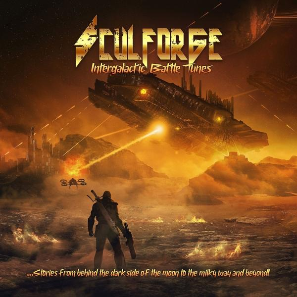 Albumcover mit futuristischer Weltraumszene, Soldat und Raumschiff. Titel: Soul Force.