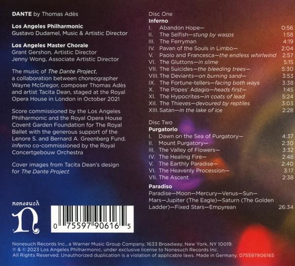 Ein CD-Case mit dem Albumtitel 'Dante by Thomas Ades'. Titellisten und Credits befinden sich auf der Rückseite.
