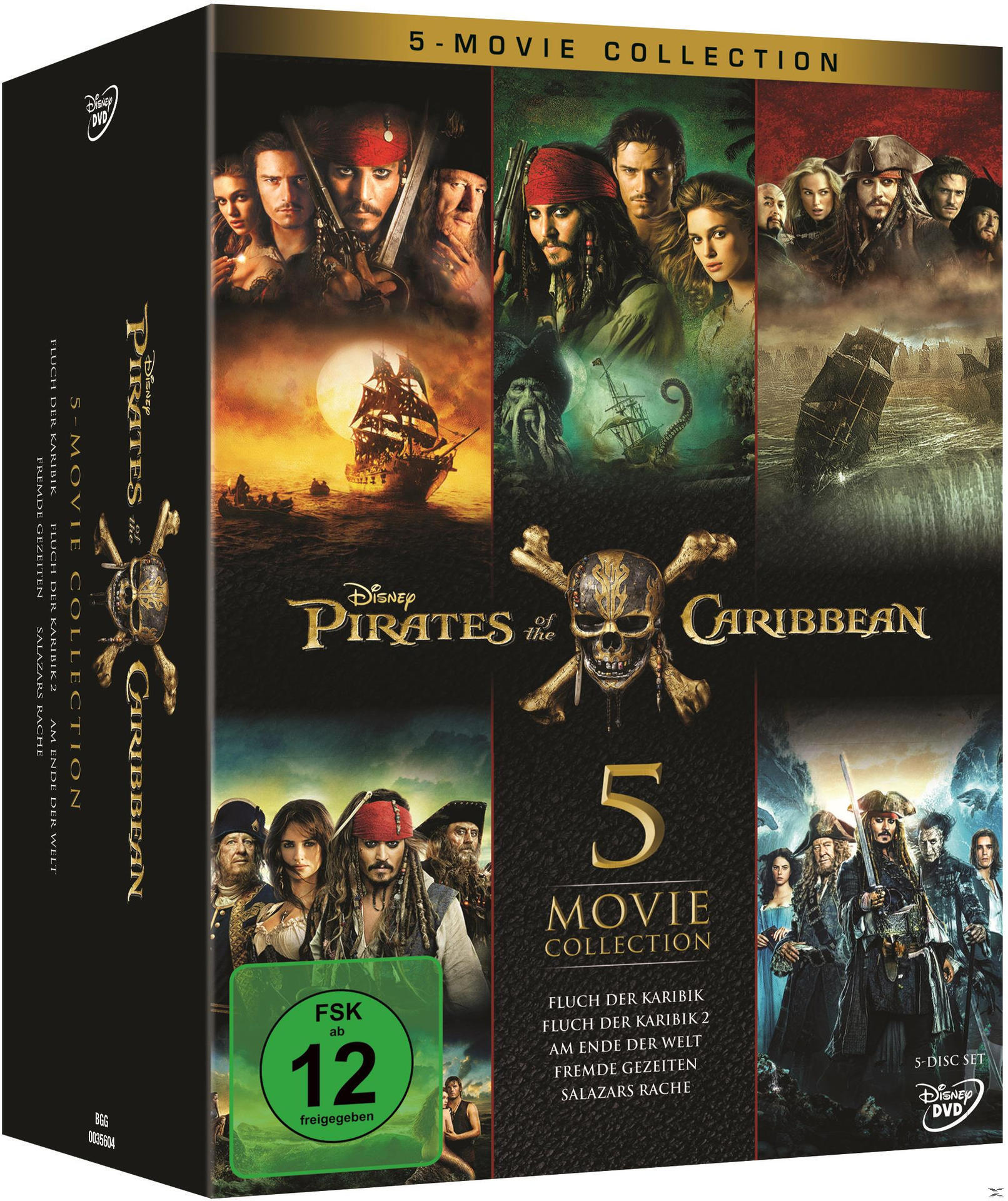 Pirates of the Caribbean 5-Filme-Sammlung DVD-Box-Set. Verschiedene Filmcover werden gezeigt.