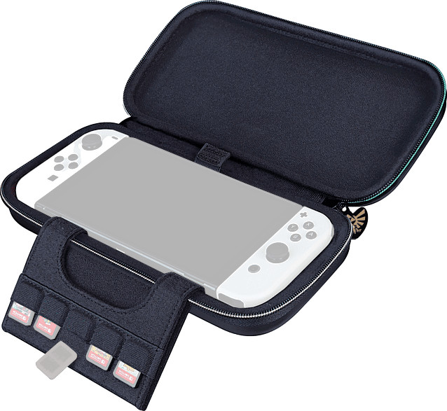 Black case for Nintendo Switch, with game cards visible.