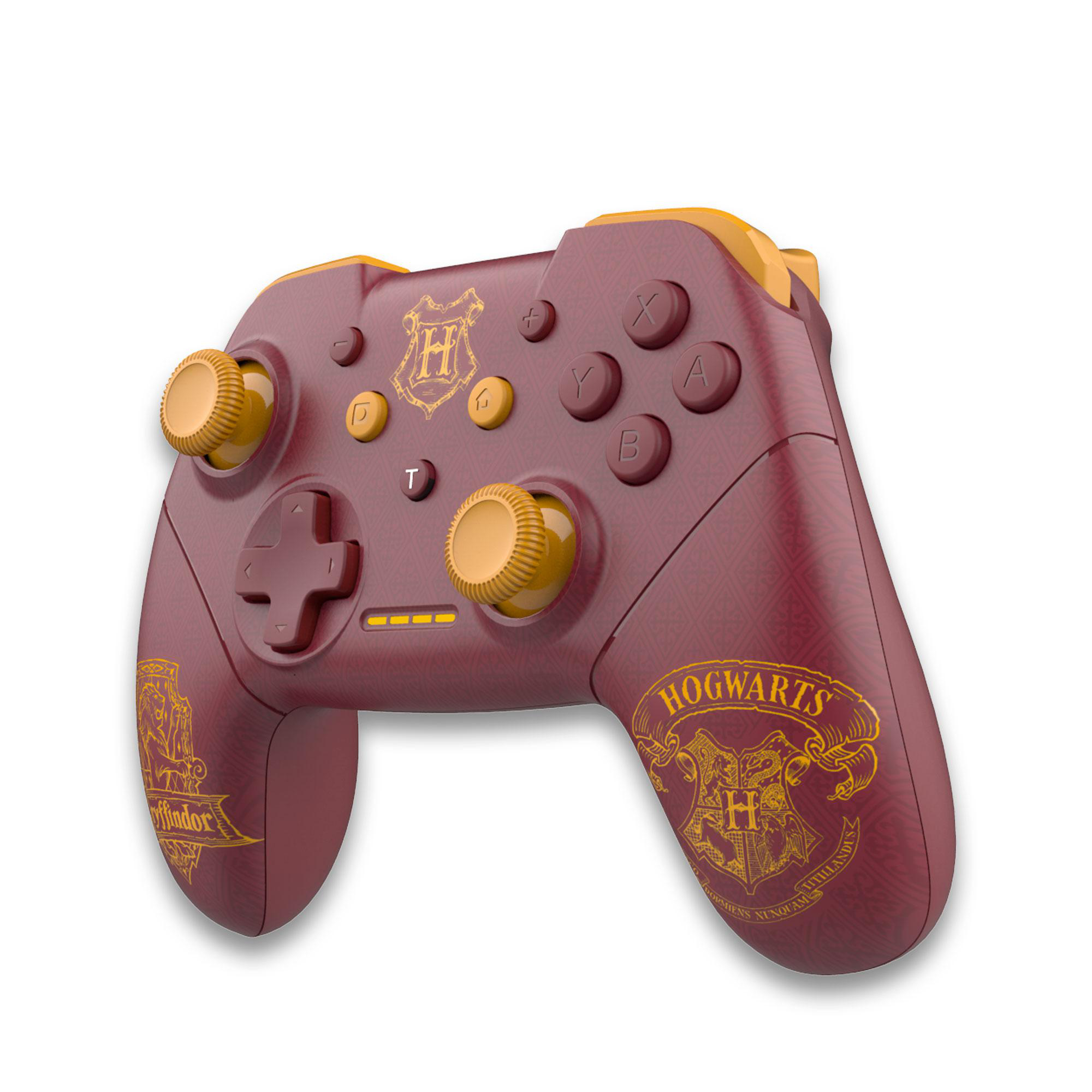 Roter und goldener Harry Potter-Spielcontroller. Weißer Hintergrund.