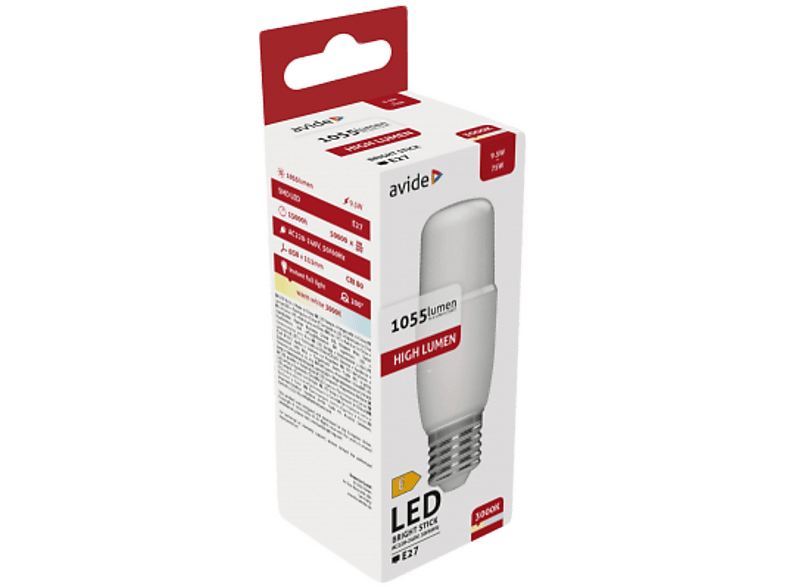 AVIDE LED Bright Stick T37 izzó, 9.5W, E27, 1055lm, WW 3000K, meleg fehér (ABBSE27WW-9.5W)