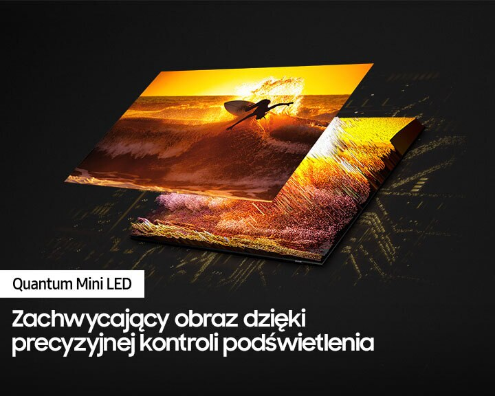 Telewizor wyświetlający obraz Mona Lisy jest wyświetlany na czarnym stojaku.