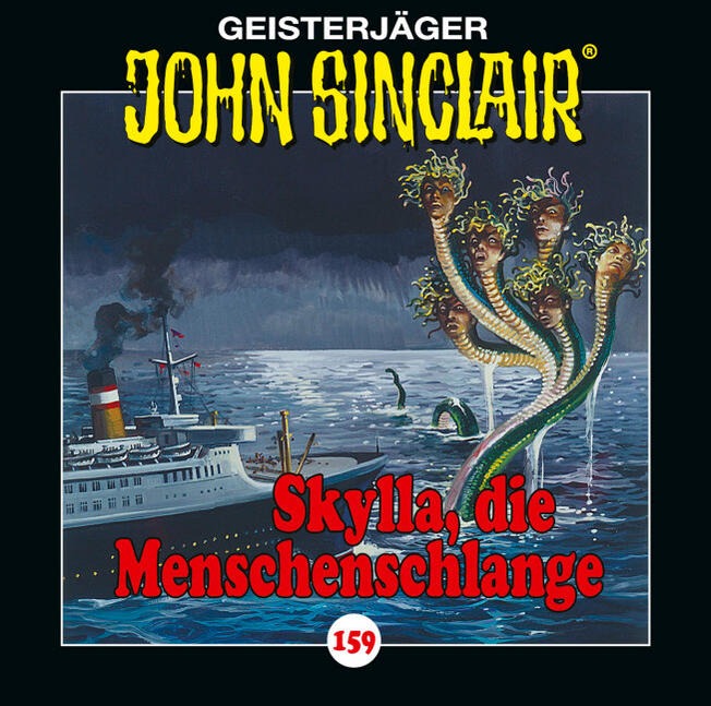 Buchcover: John Sinclair, 'Skylla, die Menschenschlange'. Illustration von Schiff und Monster.