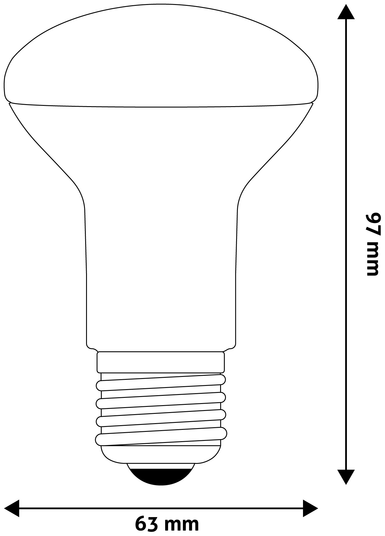 Villanykörte diagram, fehér, méretekkel. 97 mm magas és 63 mm széles.