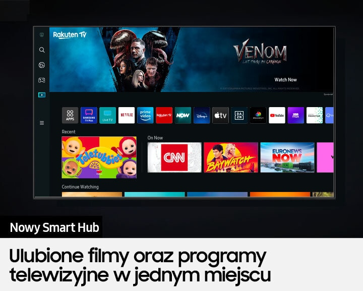 Telewizor Smart TV wyświetlający interfejs Rakuten TV.