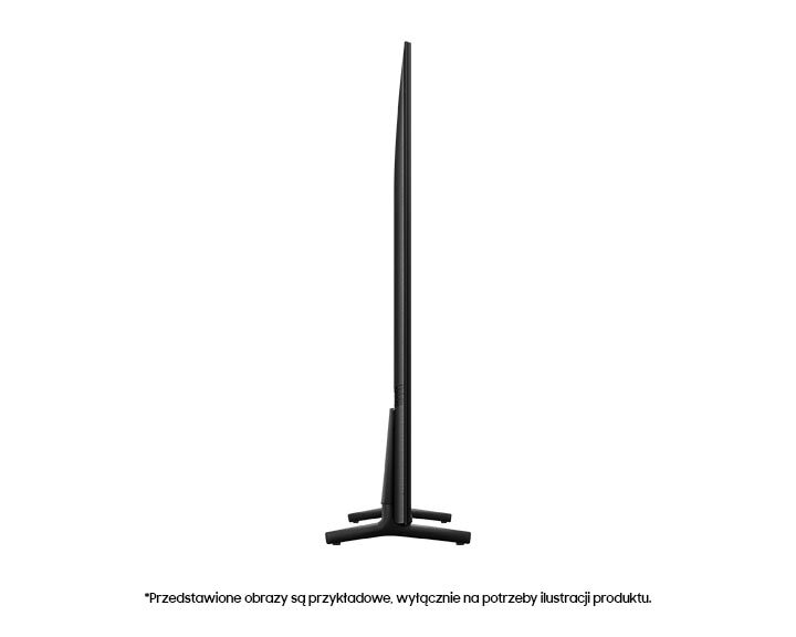 Widok z boku czarnego telewizora na białym tle.