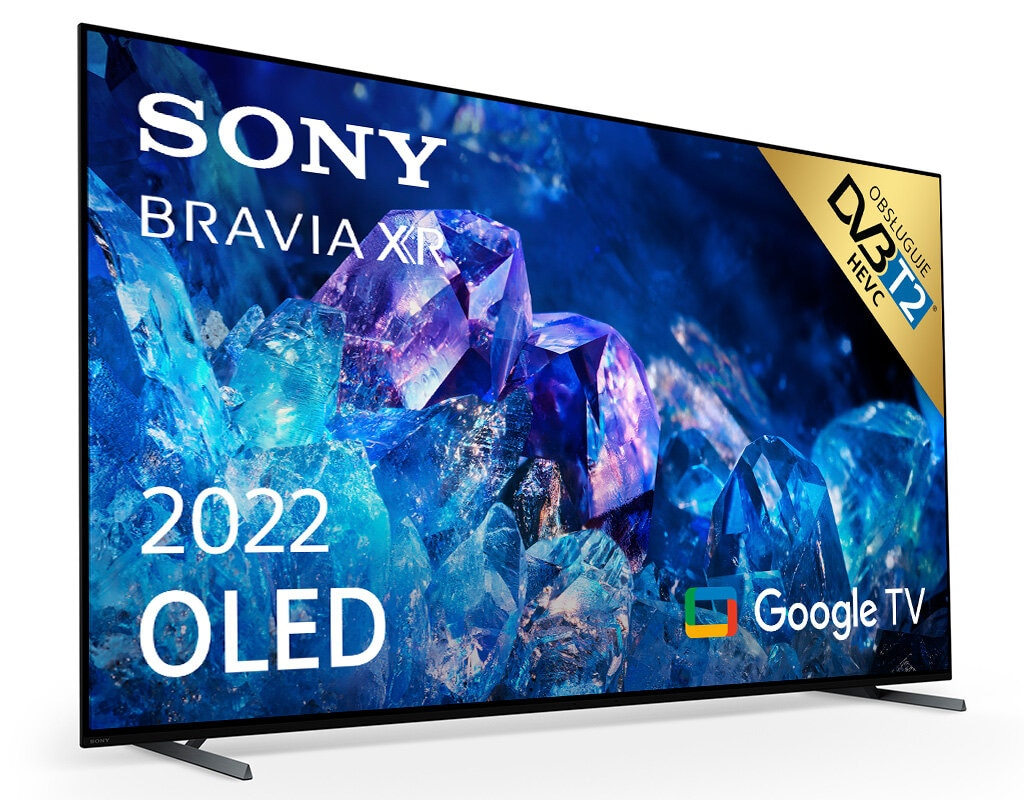 Telewizor Sony Bravia OLED z żywym niebiesko-fioletowym obrazem.