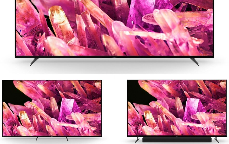 Ekran telewizora wyświetlający abstrakcyjne formacje kryształowe.