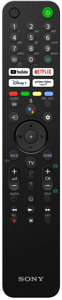 Czarny pilot Sony z wieloma przyciskami.