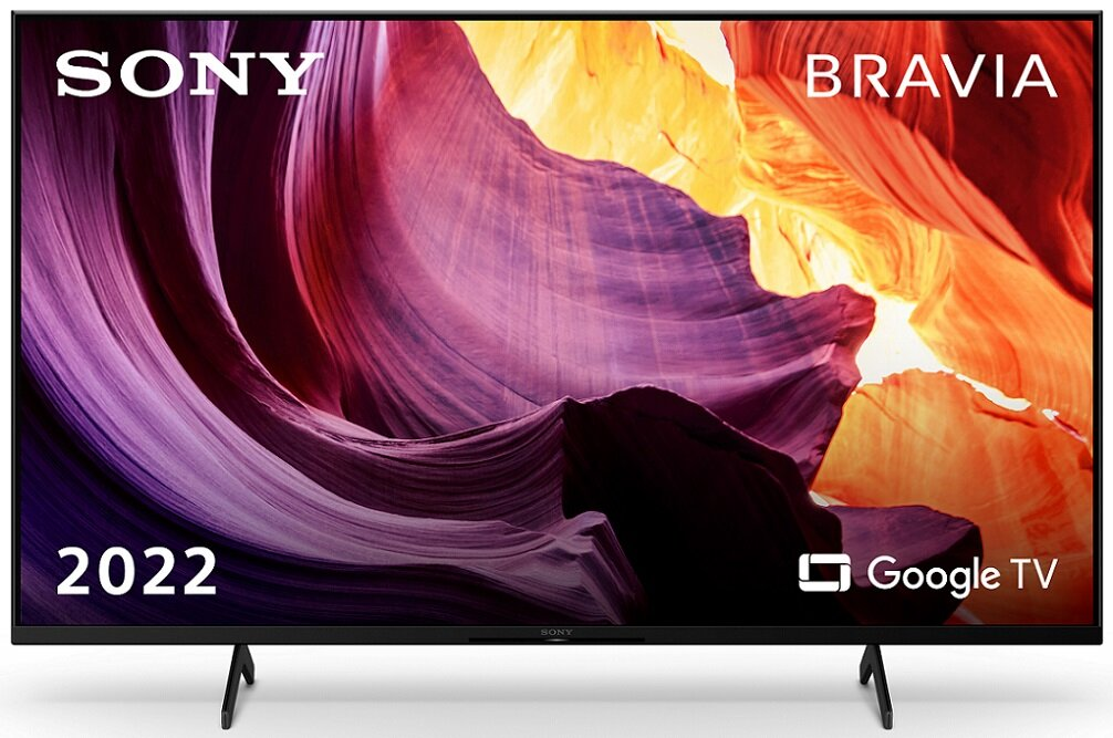 Telewizor Sony Bravia 2022 wyświetlający kolorową scenę krajobrazu, na białym tle.