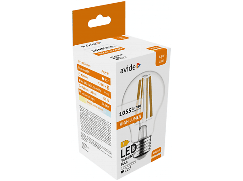 AVIDE LED Filament Globe gömb izzó, 8.5W, E27, 1055lm, NW 4000K, természetes fehér (ABLFG27NW-HL-8.5W)