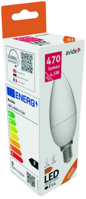 AVIDE LED Candle gyertya izzó, 4.5W, E14, 470lm, NW 4000K, természetes fehér (ABC14NW-4.5W)