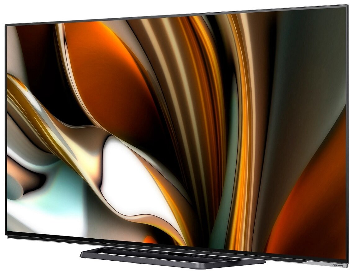 Nowoczesny telewizor z kolorowym abstrakcyjnym wyświetlaczem. Widok z perspektywy, widok z boku.