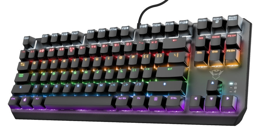 Czarna, podświetlana klawiatura z kolorowymi klawiszami. Posiada kabel USB.