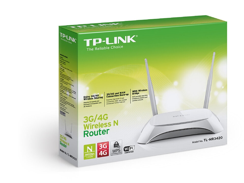 Biało-zielone pudełko routera z routerem w środku. Pudełko ma logo TP-LINK i informacje o produkcie.