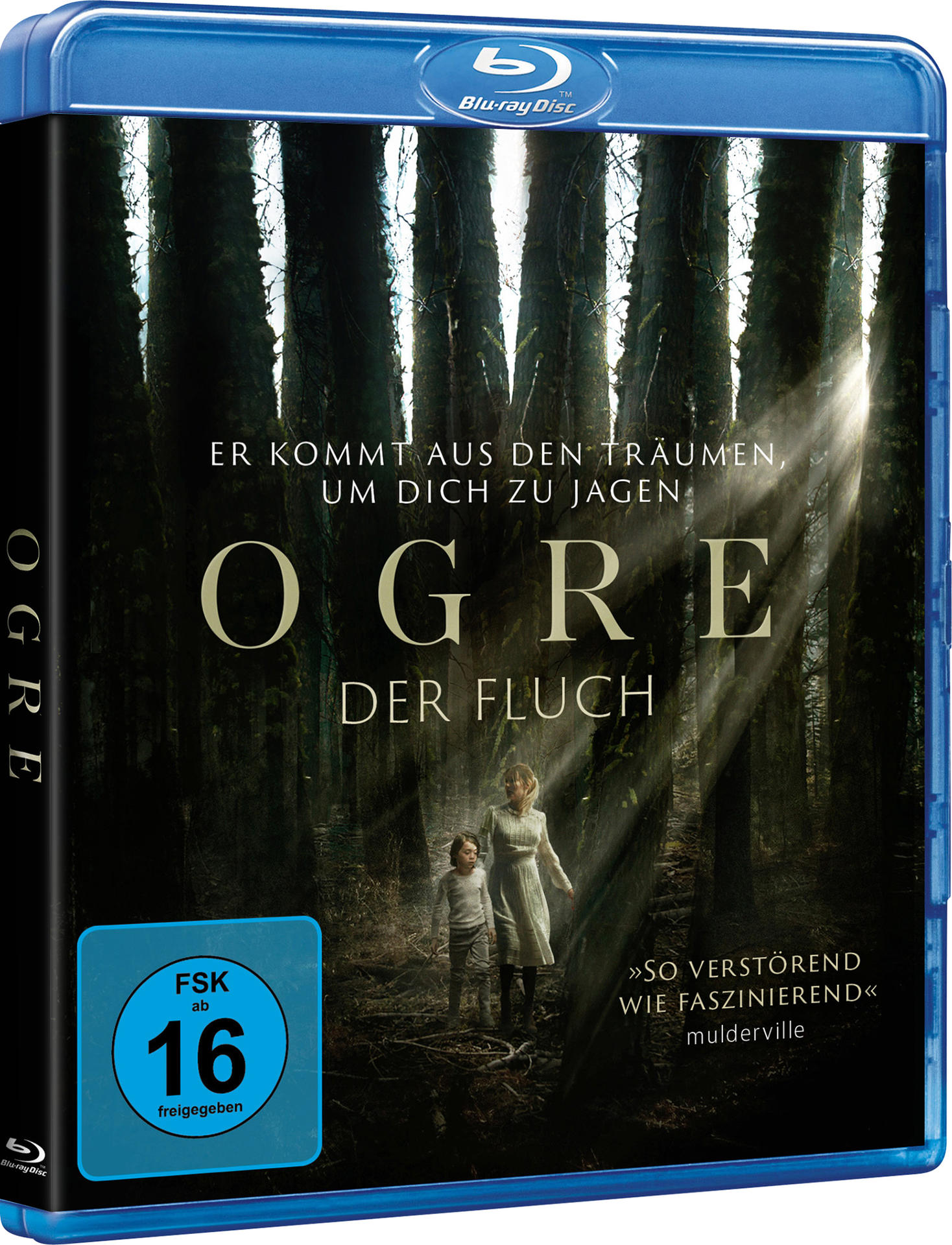 Blu-ray-Disc-Hülle: Ogre-Filmcover. Waldhintergrund mit Figuren, dunkle Farben, weißer Text.
