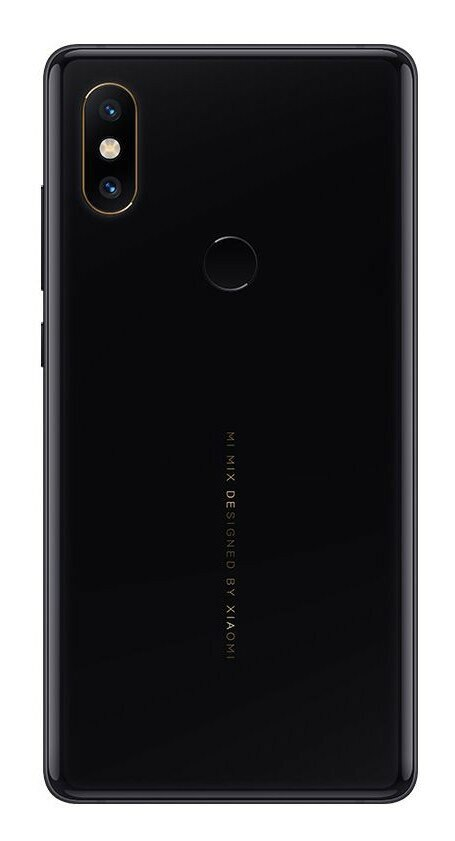Czarny smartfon, widok z tyłu. Widoczny podwójny aparat i czujnik linii papilarnych. Logo i tekst Xiaomi.